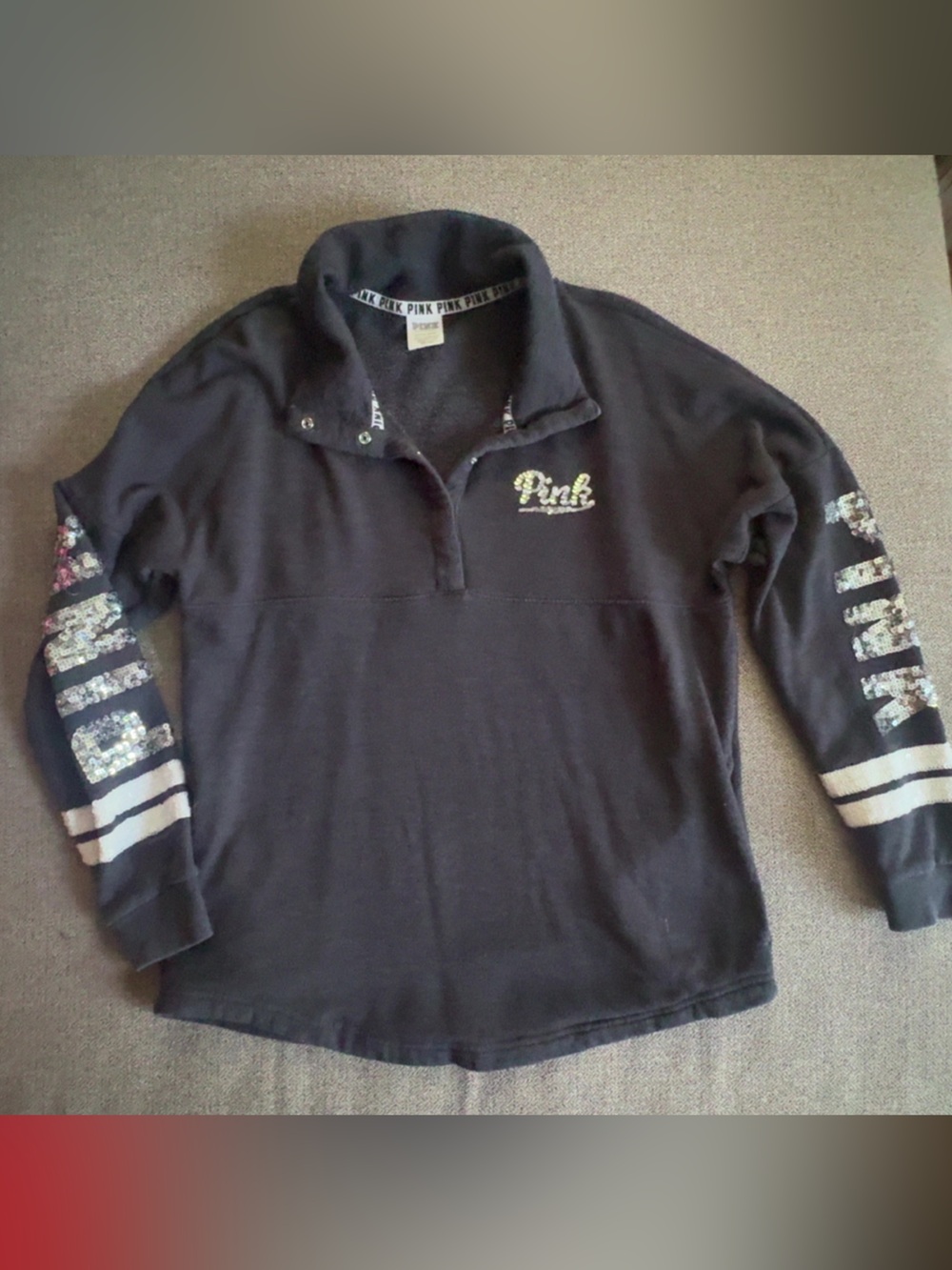 PINK Victoria's Secret Grey Half-Zip with Branded Trim